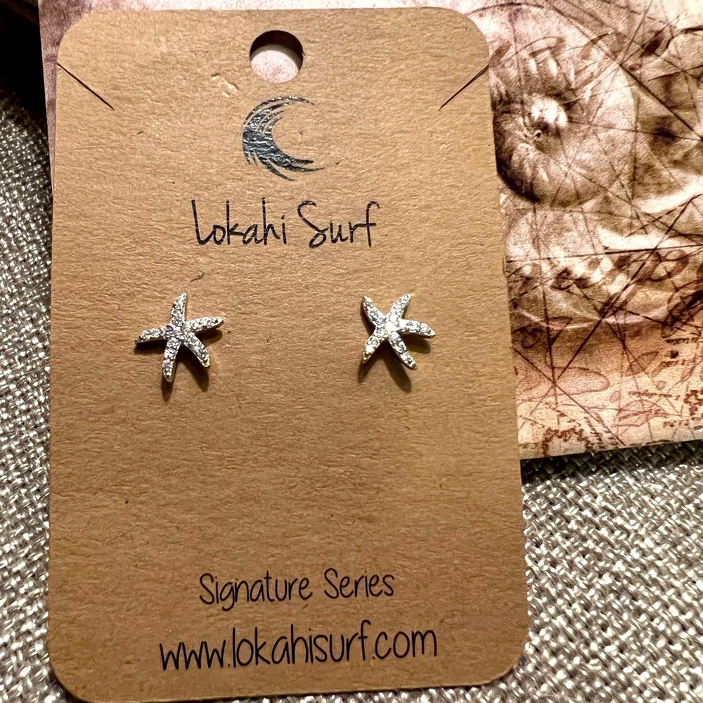 New - Sterling Silver Starfish Earrings with cubic-z